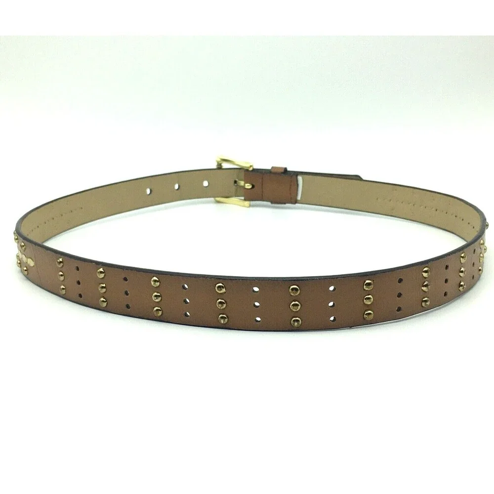 Womens Brown Faux Leather Belt Size S Med Gold Tone Buckle